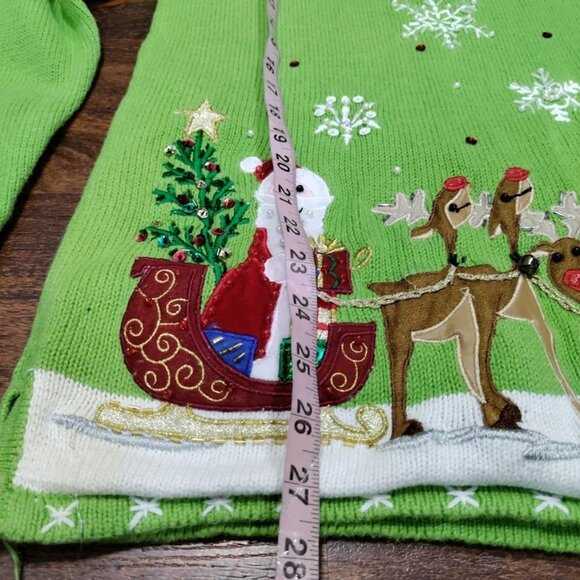 Quacker Factory Green Cute Ugly Christmas Sweater S Snowman & Reindeer - Picture 7 of 12